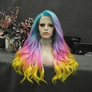 Yellow Pink Blue Lace Front Wig
